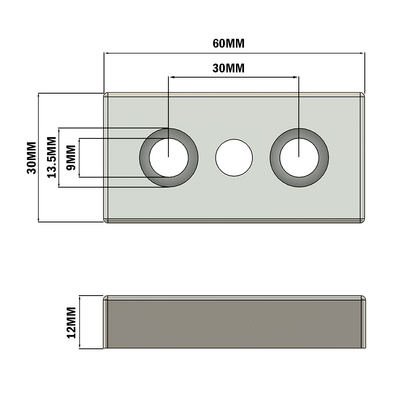 32-3060M10S-3SS MODULAR SOLUTIONS MOUNTING PLATE 30MM X 60MM, M10 THREADED WITH A CENTER THRU HOLE